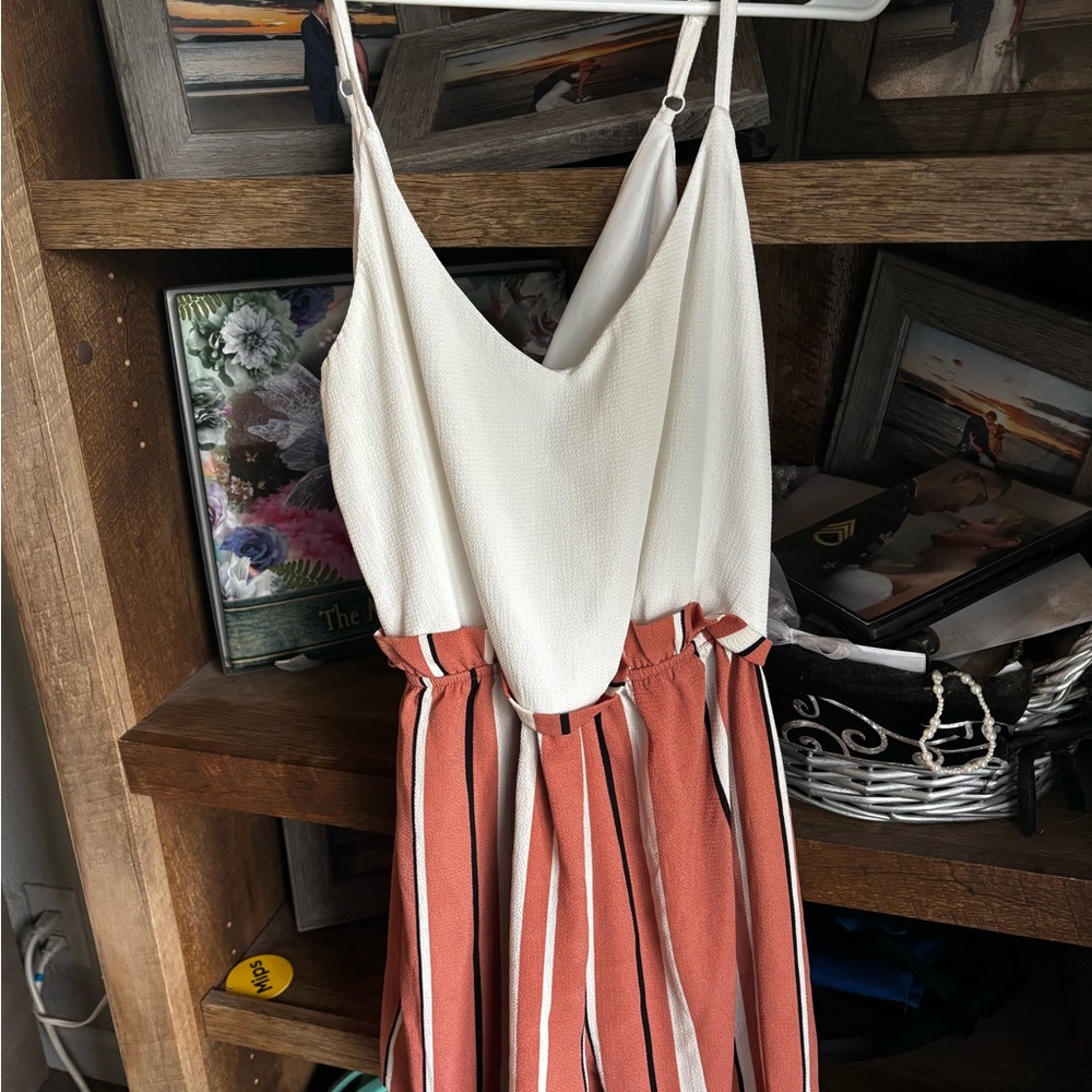 White and Coral Striped shorts rhomper
